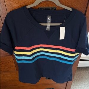 Navy Blue Women's Top with Rainbow Stripes-NWT